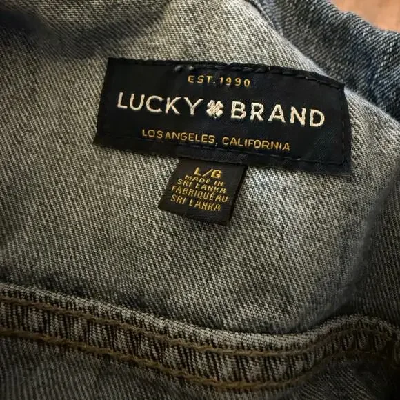 Lucky Brand Raw Hem Denim Trucker Jacket, Cotton Tencel Blend, Women's Large - Picture 8 of 9
